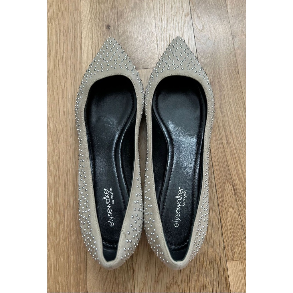 Elyse Walker Los Angeles Barbara Studded Suede Pointy Flats In Light Tau — image 8 of 8